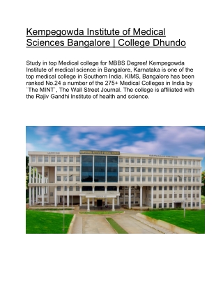 Kempegowda Institute of Medical Sciences Bangalore | College Dhundo