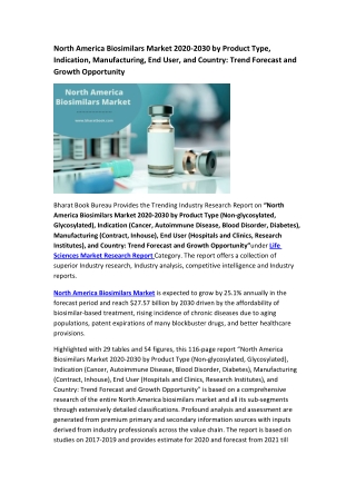 North America Biosimilars Market Research Report 2020-2030