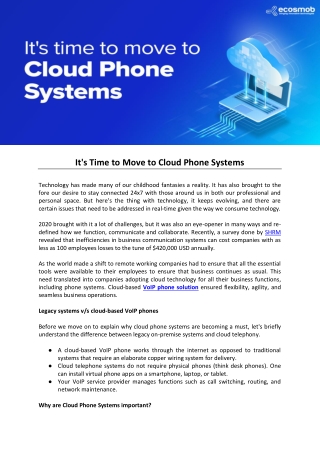 It's Time to Move to Cloud Phone Systems