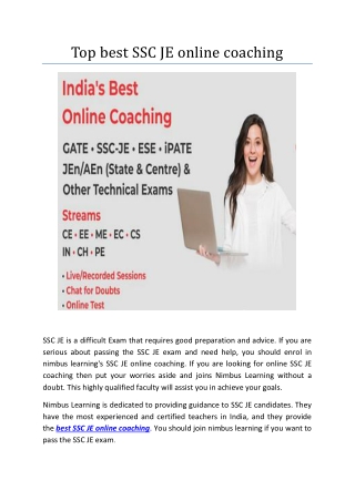 Top best SSC JE online coaching