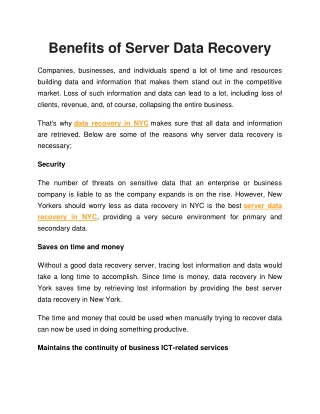 Benefits of Server Data Recovery