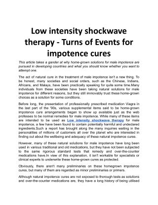 Low intensity shockwave therapy - Turns of Events for impotence cures.docx