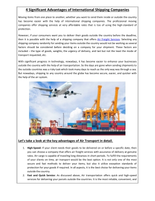 4 Significant Advantages of International Shipping Companies