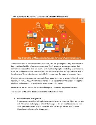Top 5 benefits of Magento 2 extension for your eCommerce Store