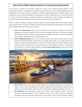 How to Find a Right Freight Forwarder for Your Business Requirements