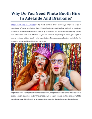 Why Do You Need Photo Booth Hire In Adelaide And Brisbane