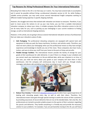 Top Reasons for Hiring Professional Movers for Your International Relocation