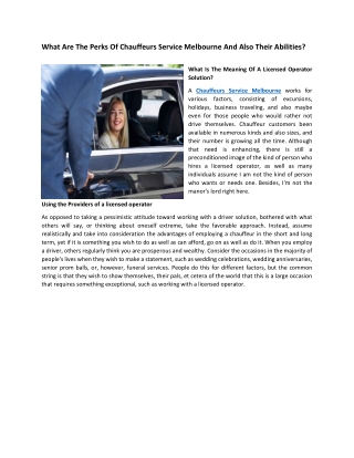 What Are The Perks Of Chauffeurs Service Melbourne And Also Their Abilities