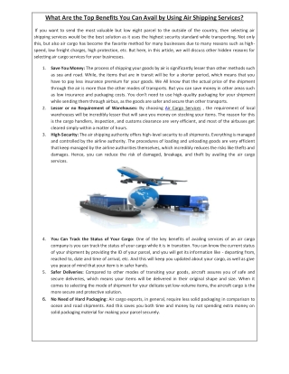 What Are the Top Benefits You Can Avail by Using Air Shipping Services