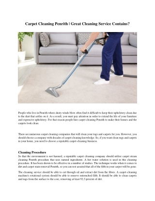 Carpet Cleaning Penrith - Great Cleaning Service Contains