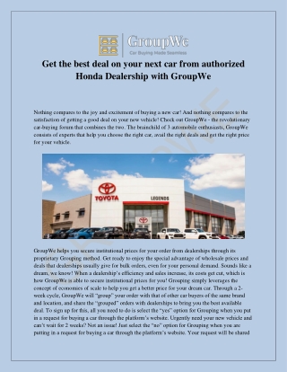 Get the best deal on your next car from authorized Honda Dealership