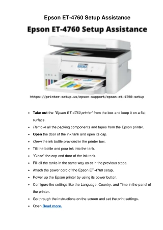 Epson ET-4760 Setup Assistance