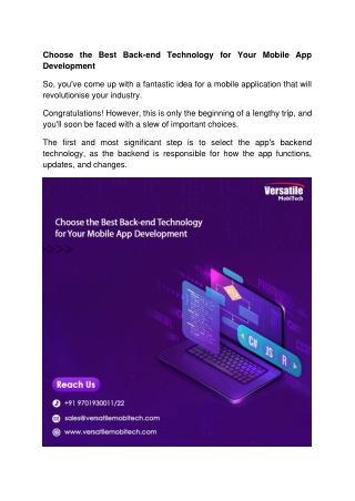 Choose the Best Back-end Technology for Your Mobile App Development
