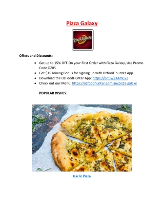 15% Off - Pizza Galaxy Kellyville Menu, NSW