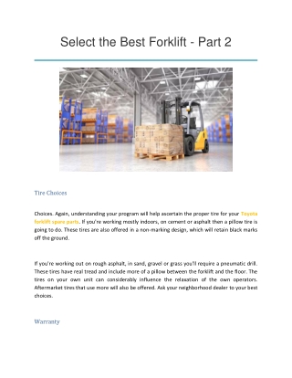 Select the Best Forklift - Part 2