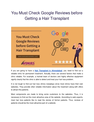 You Must Check Google Reviews before Getting a Hair Transplant