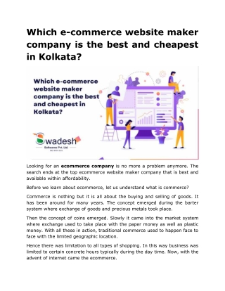 Which e-commerce website maker company is the best and cheapest in Kolkata?