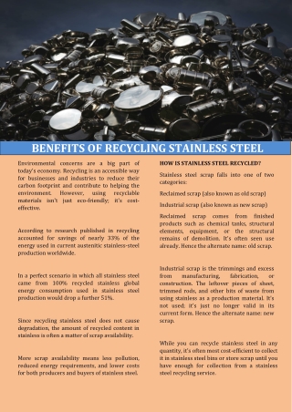 Benefits of Recycling Stainless Steel