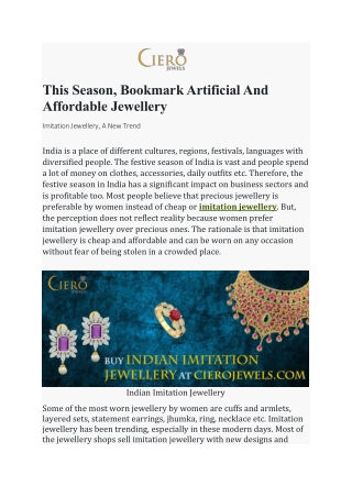 This Season, Bookmark Artificial And Affordable Jewellery