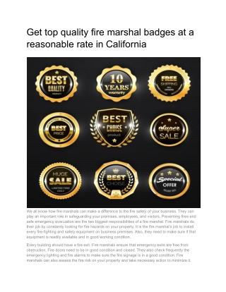 Get top quality fire marshal badges at a reasonable rate in California (1)