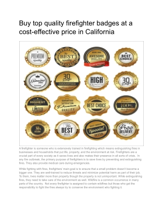 Buy top quality firefighter badges at a cost-effective price in California