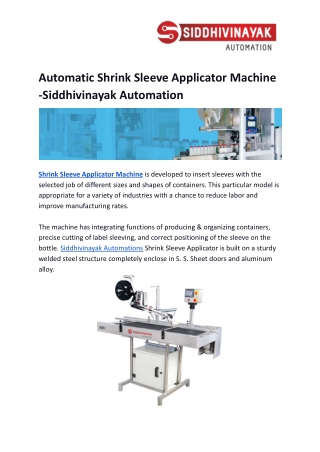 Automatic Shrink Sleeve Applicator Machine -Siddhivinayak Automation