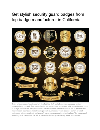 Get stylish security guard badges from top badge manufacturer in California