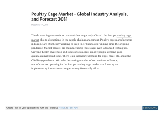 Poultry Cage Market - Global Industry Analysis, and Forecast 2031