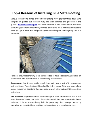 Top 4 Reasons of Installing Blue Slate Roofing