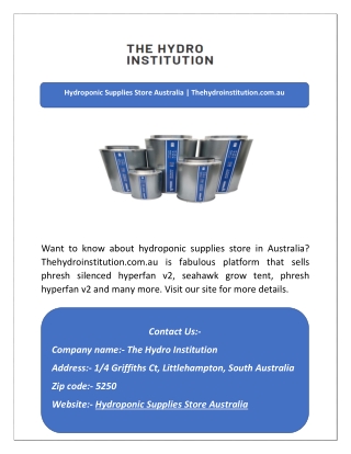 Hydroponic Supplies Store Australia | Thehydroinstitution.com.au