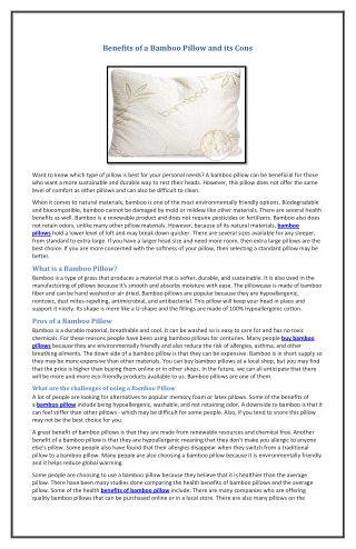 Benefits of a Bamboo Pillow and its Cons