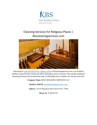 Cleaning Services for Religious Places | Kbscleaningservices.com