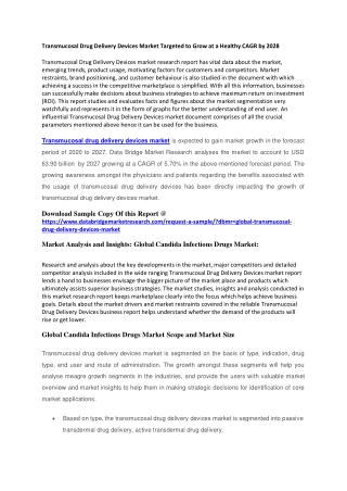 Transmucosal Drug Delivery  Market Targeted to Grow at a Healthy CAGR by 2028