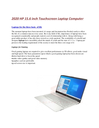 2020 HP 15.6 inch Touchscreen Laptop Computer