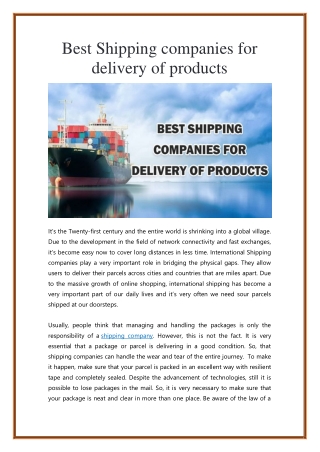 Best Shipping companies for delivery of products.