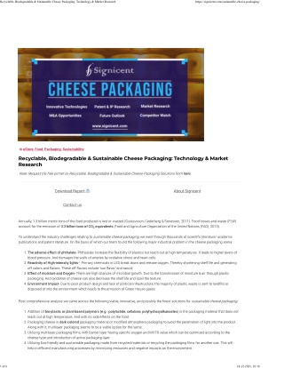 Recyclable, Biodegradable & Sustainable Cheese Packaging Technology & Market Research