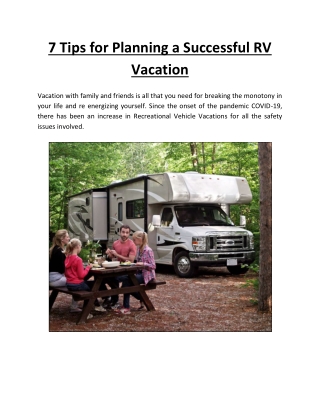 7 Tips for Planning a Successful RV Vacation