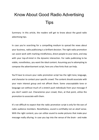 Know About Good Radio Advertising Tips.docx