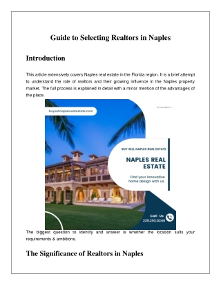 Guide to Selecting Realtors in Naples