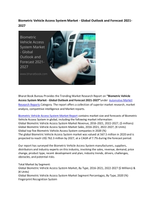 Global Biometric Vehicle Access System Market Research Report 2021-2027