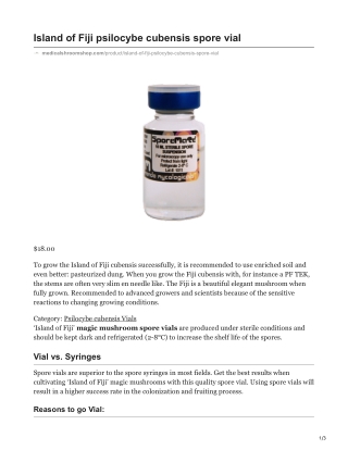 Island of Fiji Psilocybe Cubensis Spore Vial