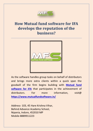 How Mutual fund software for IFA develops the reputation of the business