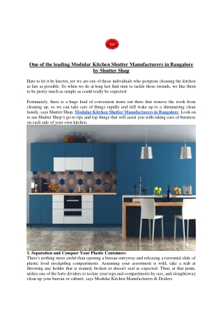One of the leading Modular Kitchen Shutter Manufacturers in Bangalore by Shutter Shop