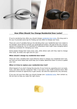 How Often Should You Change Residential Door Locks