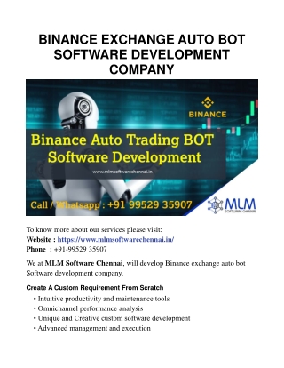 BINANCE EXCHANGE AUTO BOT SOFTWARE DEVELOPMENT COMPANY