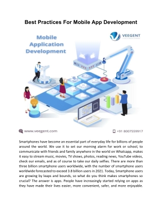 Best Practices For Mobile App Development - Veegent Technologies