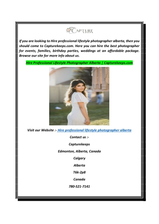 Hire Professional Lifestyle Photographer Alberta  Capturekeeps.com