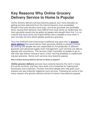 Key Reasons Why Online Grocery Delivery Service to Home Is Popular