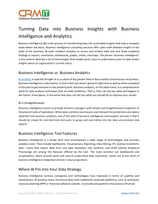 Turning Data into Business Insights with Business Intelligence and Analytics