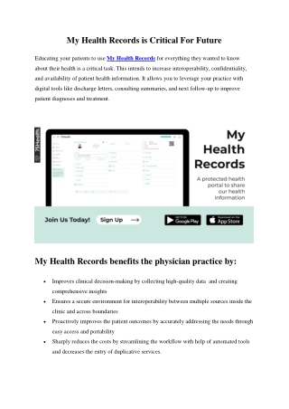 My Health Records is Critical For Future